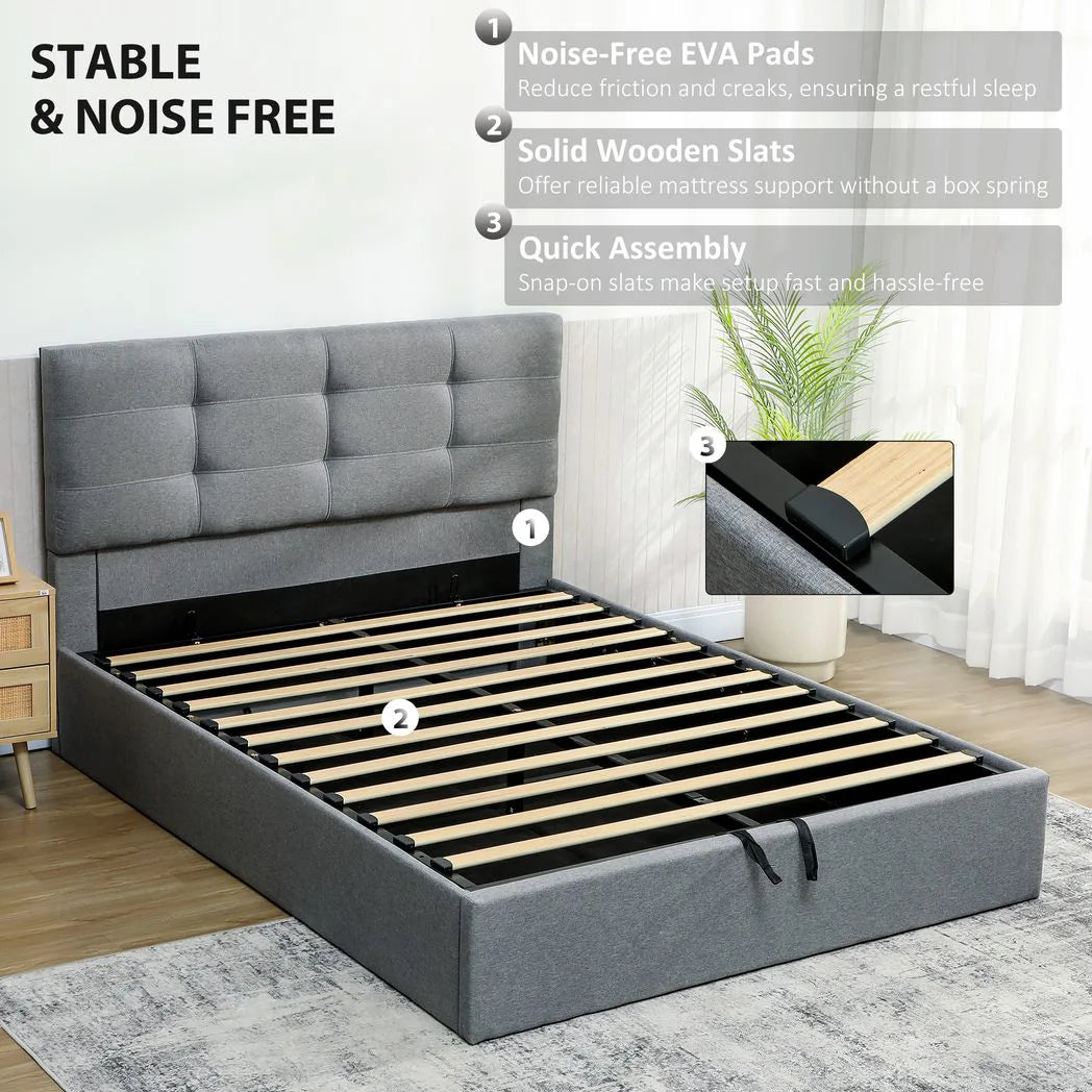 HOMCOM 5ft King Size Ottoman Bed with Gas Lift Storage and Tufted Headboard – Bedroom Frame, Grey