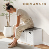 HOMCOM 3-Drawer Padded Shoe Storage Bench with Washable Linen-Look Cushion – 105 cm, White