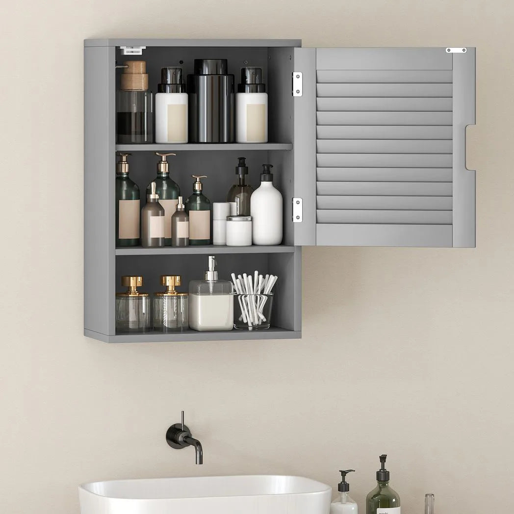 HOMCOM Wall Mounted Bathroom Cabinet with Adjustable Shelves, Louvred Door – 40 x 20 x 60 cm, Grey