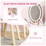 AIYAPLAY Kids Vanity Table and Chair Set with 3-Colour LED Mirror & Drawers – 2-in-1 Dressing Table & Desk, White