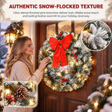 36in Pre-Lit Snow Flocked Christmas Wreath with 100 LED Lights – Lighted Artificial Door Decoration