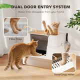 PawHut XL Stainless Steel Litter Box with 100° Flip Top, Scoop & Dual Entry – Odour-Free, Easy-Clean