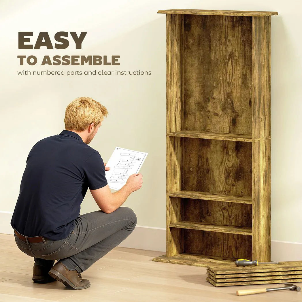 HOMCOM CD and DVD Storage Tower with 6 Adjustable Shelves, Holds 360 CDs – Rustic Brown