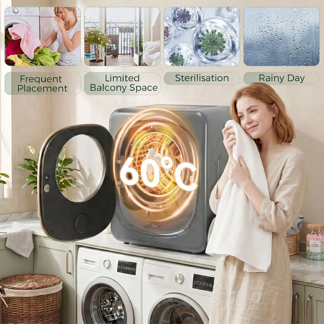 HOMCOM 4kg Vented Compact Tumble Dryer with 5 Drying Modes and Touch Display – 800W Dryer, Silver