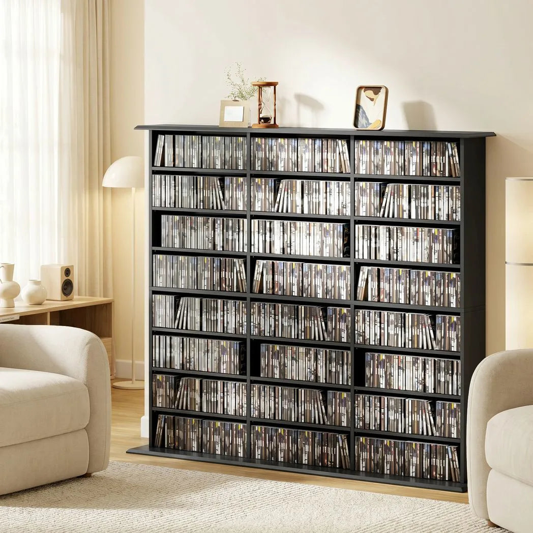 HOMCOM Media Storage Tower for 1032 CDs or 594 DVDs with 18 Adjustable Shelves – Blu-ray Display Shelf, Black