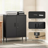 HOMCOM Metal Storage Cabinet with Lock and 2 Adjustable Shelves – Garage and Office Storage, Black