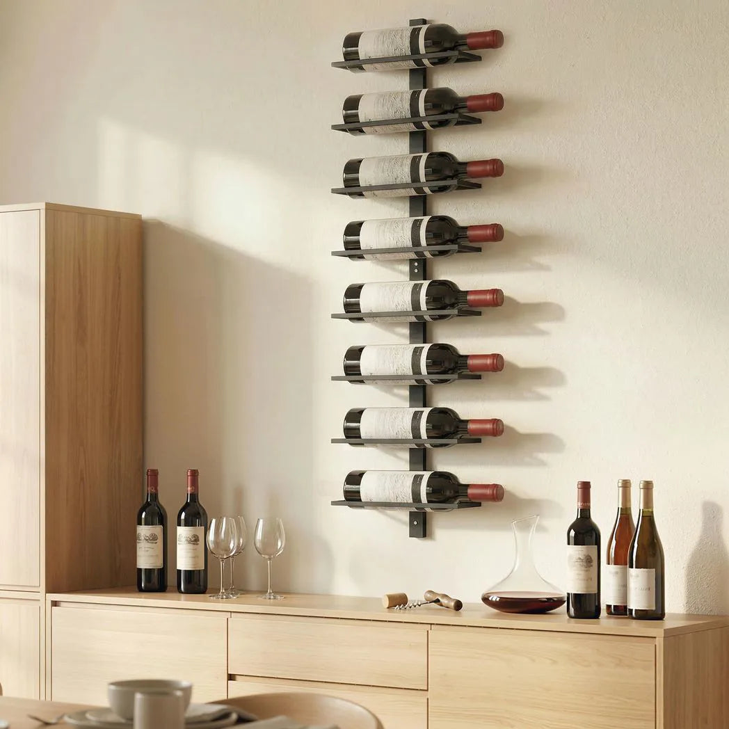 HOMCOM 8 Tier Wall Mounted Wine Rack – Metal Bottle Display and Storage Holder for Kitchen, Black