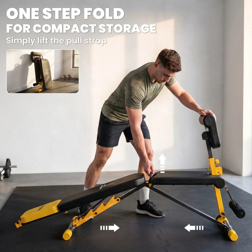 SPORTNOW Adjustable Weight Bench with 6 Backrest Positions – Foldable Incline Decline Bench, 300kg, Yellow