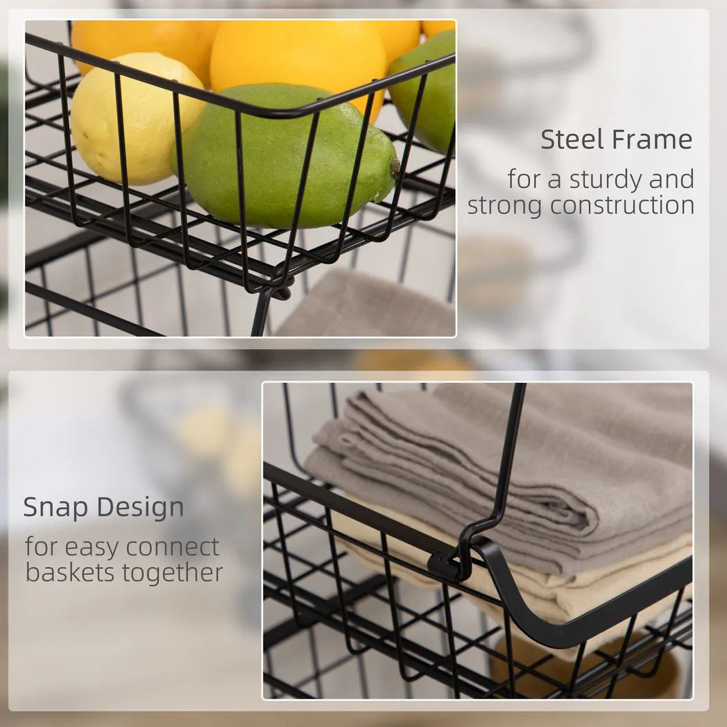 HOMCOM 5-Tier Stackable Storage Trolley – Fruit and Vegetable Cart for Kitchen and Living Room with Lockable Wheels, Black