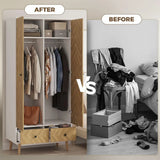 HOMCOM Modern Wardrobe with 2 Hanging Rods, 2 Shelves and 2 Drawers – Wood-Effect Bedroom Storage, White
