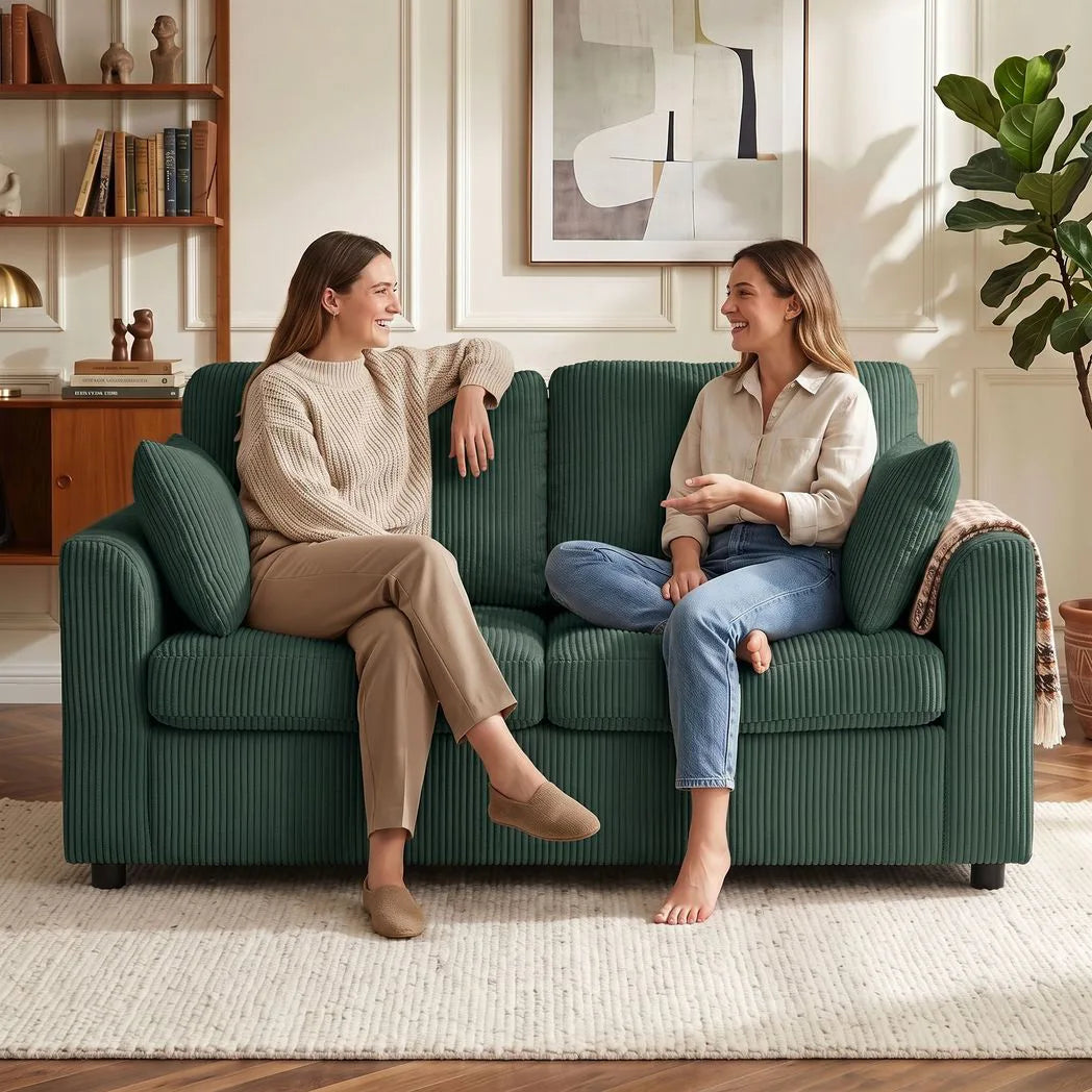 HOMCOM 2 Seater Corduroy Sofa with Pocket Spring Cushion – Compact Loveseat, Dark Green