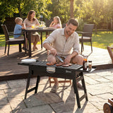 Outsunny Portable Folding Charcoal BBQ Grill with 2 Side Shelves and Handle – Camping and Picnic Barbecue, Black