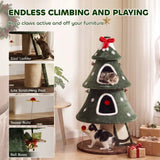 PawHut Christmas Cat Tree with Dual Condos, Sisal Ladder & Anti-Tip Rope – 132 cm Festive Cat Tower