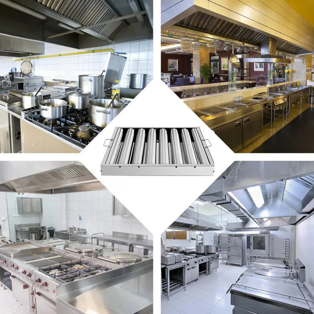 Stainless Steel Grease Baffle Filter with Handles – Catering Kitchen Extraction Hood Canopy, 495 x 495 mm
