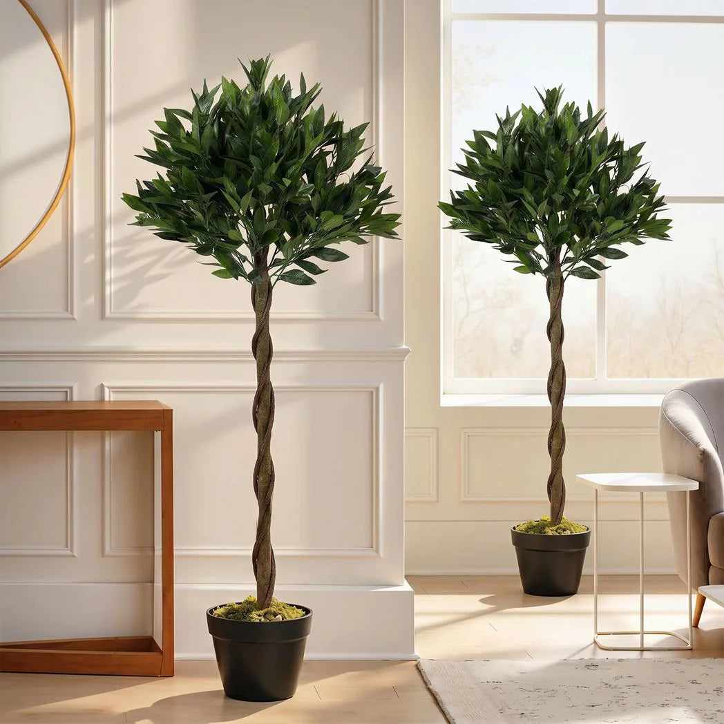 Outsunny Set of 2 Artificial Bay Laurel Topiary Trees with Weighted Pots – Outdoor Faux Plants, 120 cm