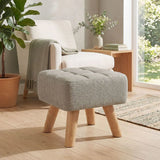 HOMCOM Linen-Look Square Padded Footstool with Wooden Legs – Leg Rest & Vanity Stool, Light Brown