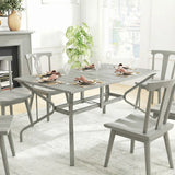 Outsunny Rectangular Garden Dining Table for 6 with Parasol Hole, Galvanised Steel, 150 x 90cm, Light Grey