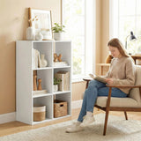 HOMCOM Industrial Style 3-Tier Storage Shelf with 6 Compartments – Bookcase for Living Room, White Wood Effect