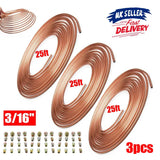 3 x 25ft Copper Nickel Brake Pipe Rolls, 3/16 Inch Tubing with 48 Pipe Nuts – Brake & Fuel Line Kit