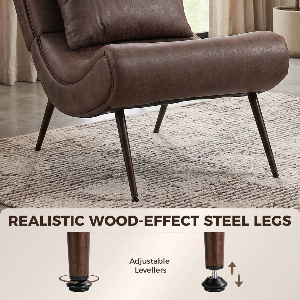 HOMCOM Modern Accent Chair with Footstool, Lumbar Pillow and 64cm Wide Seat – Lounge Chair, Dark Brown