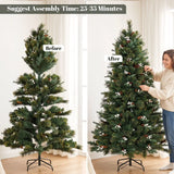 HOMCOM 6ft Pre-Decorated Hinged Christmas Tree with 716 Tips, Berries and Foldable Metal Stand, Green