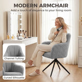 HOMCOM 360° Swivel Accent Chair with Teddy Fleece and Channel Tufting – Curved Armchair, Grey