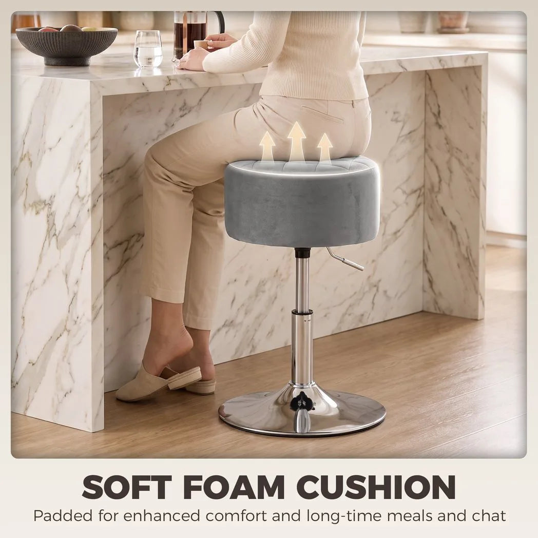 HOMCOM Adjustable Swivel Bar Stool with Velvet-Feel Padded Seat – Single Kitchen Breakfast Barstool, Grey