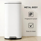 HOMCOM 30L Pedal Kitchen Bin with Soft-Close Lid and Removable Bucket – Compact Metal Rubbish Bin, Cream