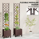 Outsunny Self-Watering Raised Planter with Trellis – Mobile Plastic Garden Bed on Wheels, 130L, 192cm