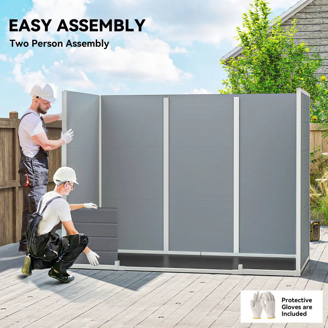 Outsunny 8 x 4 ft Plastic Garden Shed with Floor, Windows, Vents and Lockable Doors – Outdoor Storage, Light Grey