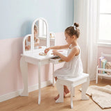 HOMCOM Kids Dressing Table and Stool Set with Mirror & Storage Drawer – Girls Vanity Table, Ages 3-6, White