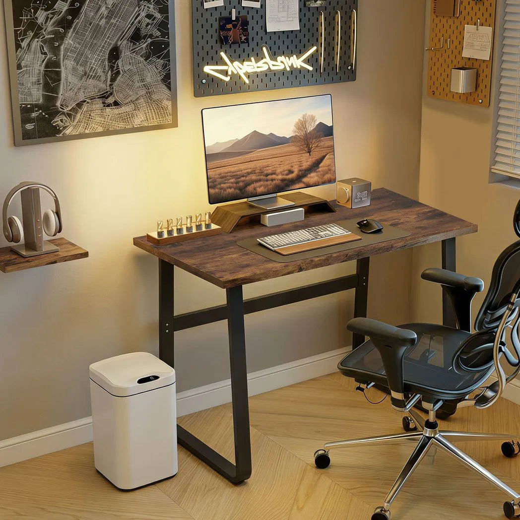 HOMCOM Industrial Writing Desk with Metal Legs – Home Office Computer Table, Rustic Brown and Black