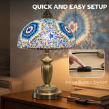 HOMCOM 30cm Tiffany-Style Table Lamp with Stained Glass Shade and Metal Base – Vintage Bedside Light, Blue