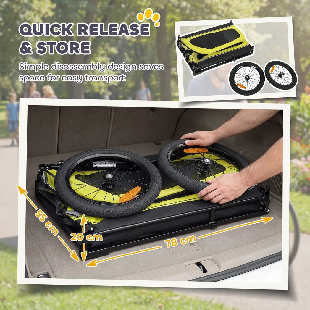 PawHut Dog Bike Trailer with Flip-Down Ramp Tailgate, Quick-Release Frame, Universal Coupler and Reflectors – Yellow