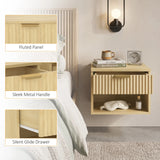 HOMCOM Floating Nightstands Set of 2 with Fluted Drawer and Open Shelf – Wall-Mounted Bedside Tables, Oak