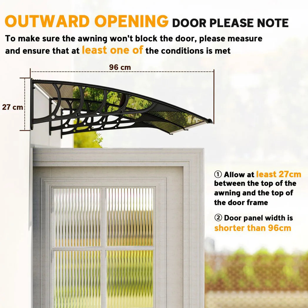 Outsunny Front Door Canopy, 200 x 96 cm Polycarbonate Rain Shelter with Aluminium Frame – Outdoor Awning