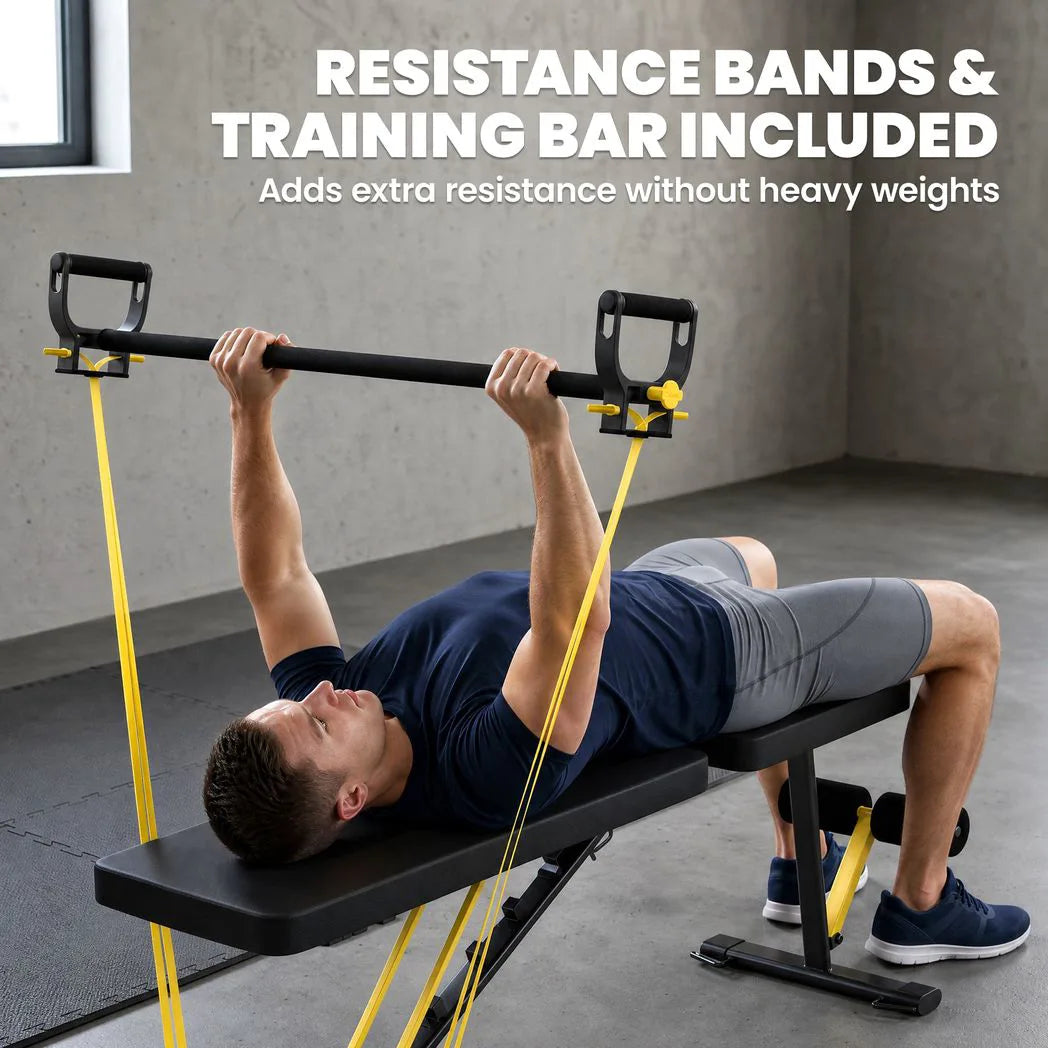 SPORTNOW Adjustable Weight Bench with 7 Backrest Positions & Resistance Bands – 300kg Foldable Incline Decline Bench