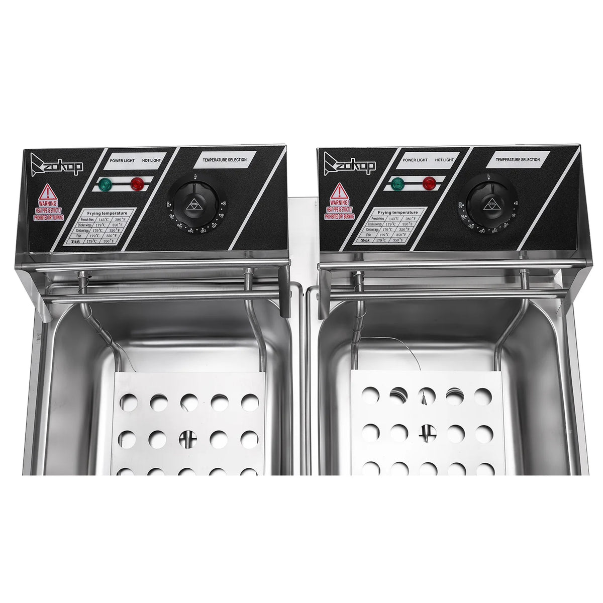 ZOKOP EH82 Double Cylinder Electric Deep Fryer, 12L Stainless Steel Twin Tank – 2 x 2500W, UK Plug