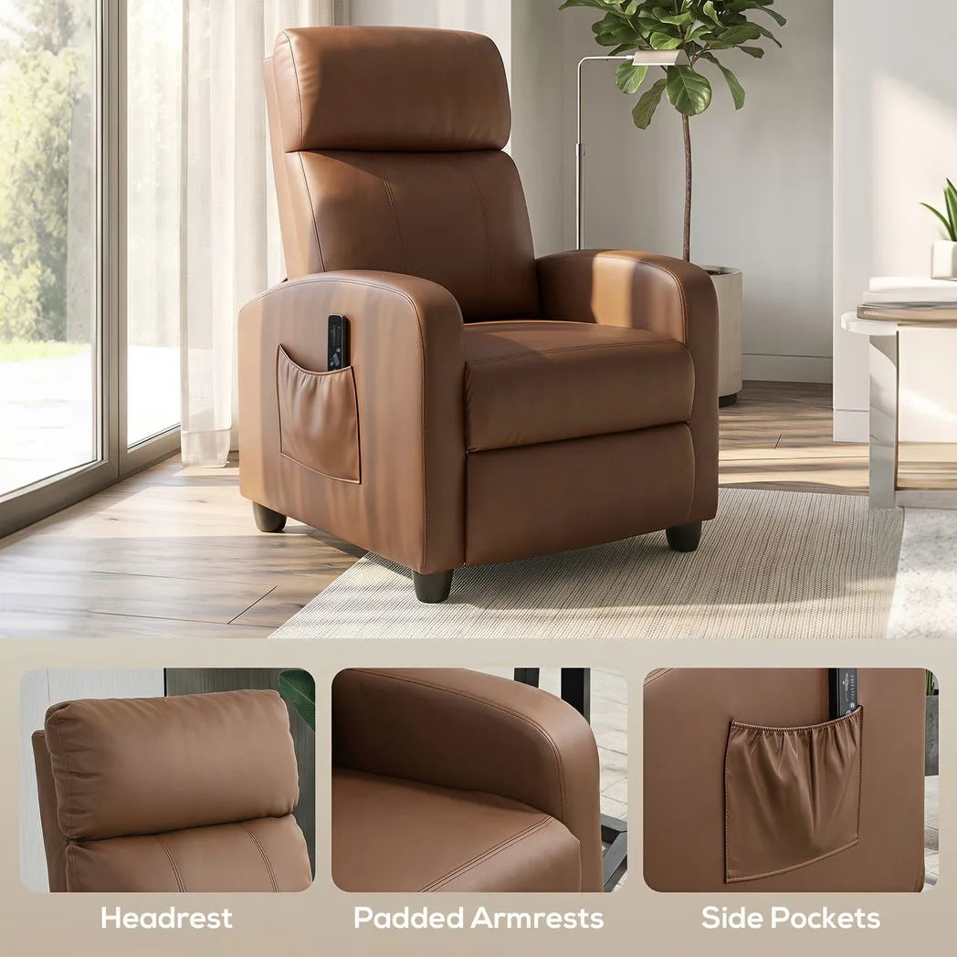 HOMCOM Massage Recliner Armchair in Faux Leather with Adjustable Leg Rest and Side Pocket – Dark Brown