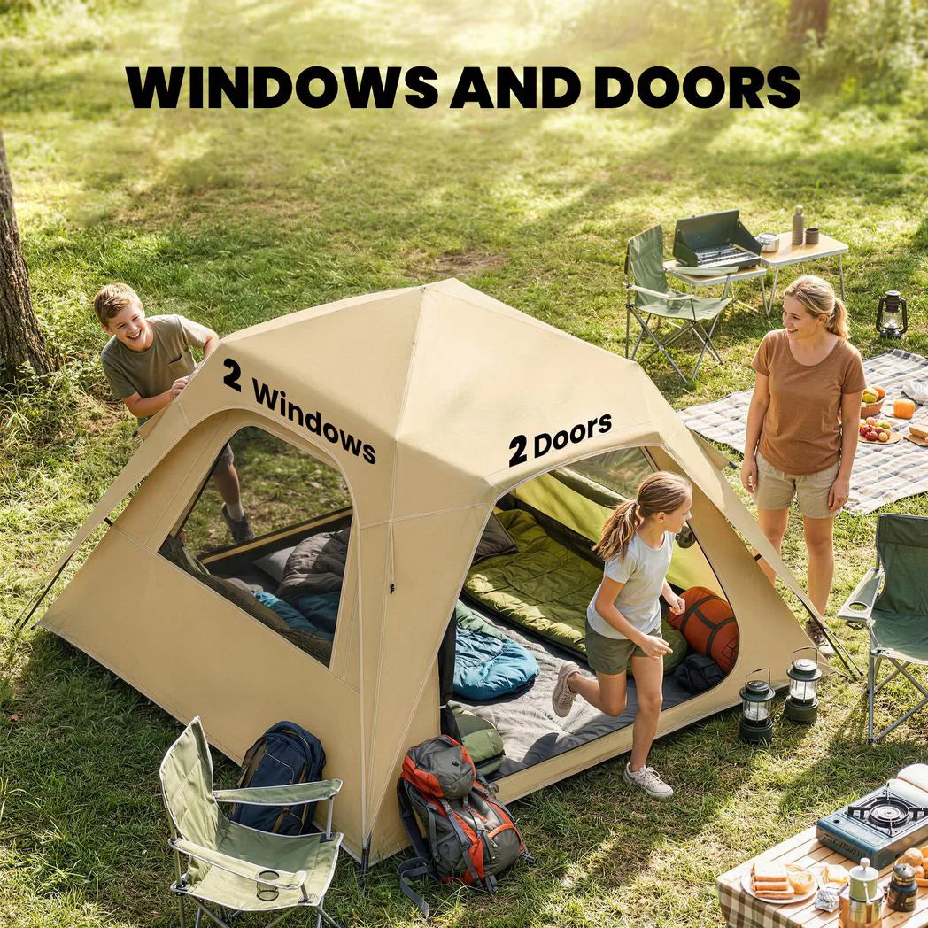 Outsunny 2-3 Person Pop Up Tent with Mesh Windows – 3000mm Waterproof Instant Camping Tent, Khaki