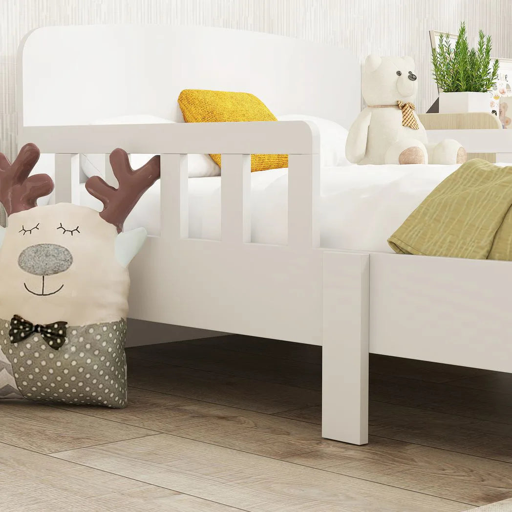 AIYAPLAY Toddler Bed Frame with Safety Side Rails – White Kids Bed for Ages 3-8 Years