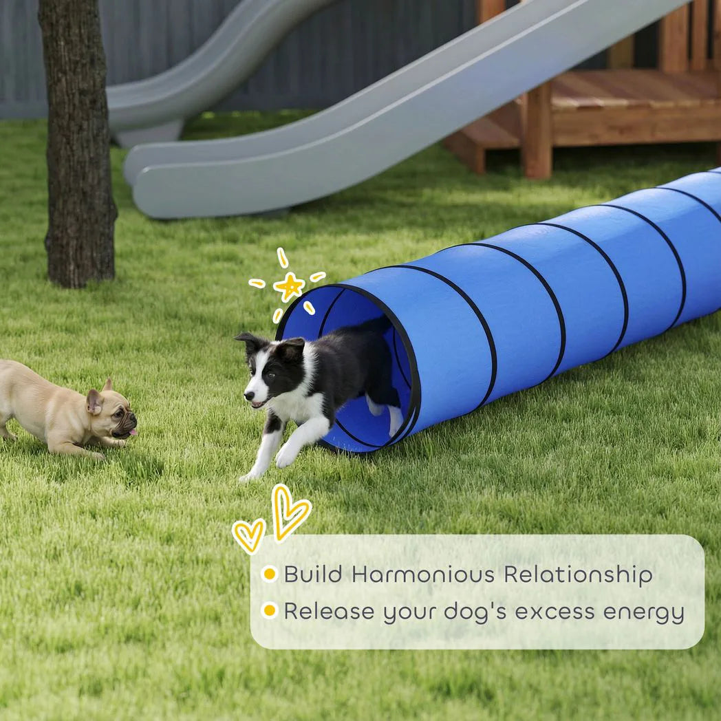 PawHut 500 x 60 cm Dog Agility Tunnel with 6 Pegs and Bag – Foldable, Tear-Resistant Garden Play, Blue