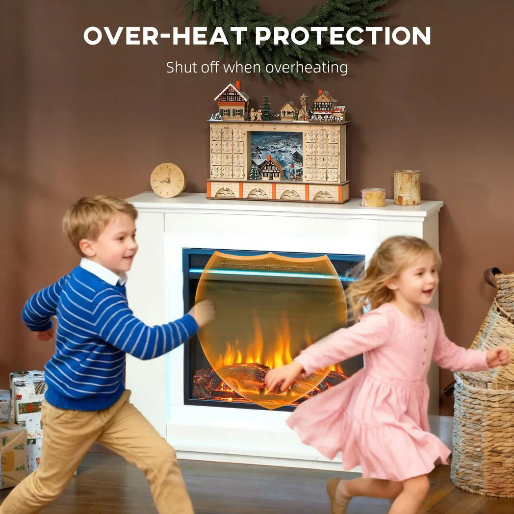 HOMCOM 2000W Electric Fireplace with Faux Flame, 23-Hour Timer, Thermostat and Remote – White