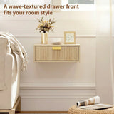 HOMCOM Floating Nightstands Set of 2 with Wave Drawers – Wall-Mounted Bedside Tables, Oak