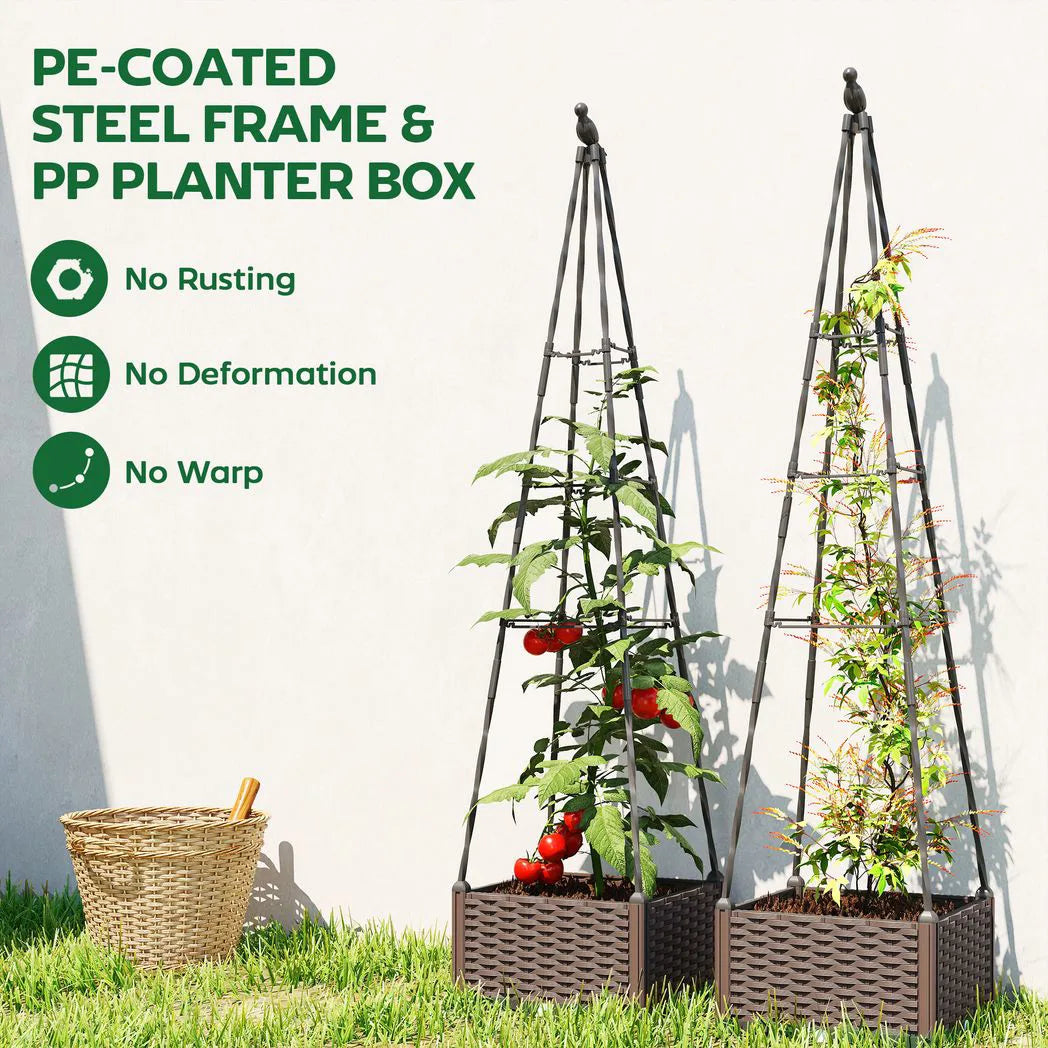 Outsunny Self-Watering Raised Garden Bed with Trellis & Drainage Holes – Tall Planter for Climbing Plants