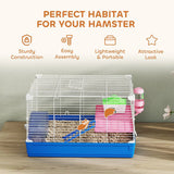 PawHut 2-Tier Portable Hamster Cage Starter Kit with Handle, Exercise Wheel, Water Bottle & Dishes – Blue