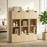 HOMCOM Narrow 4-Tier Bookcase with Open Shelves and Cabinet Doors – Slim Storage Unit, Oak