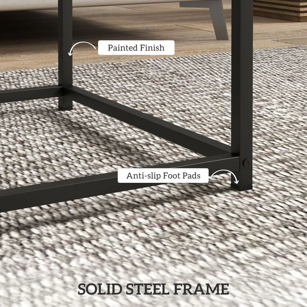 HOMCOM Coffee Table Set of 2 with 3.5cm Thick Tabletop – Square Nest of Tables, Grey