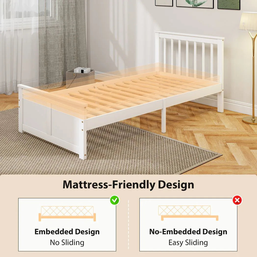 HOMCOM Wooden Single Bed Frame with Two Wheeled Drawers – Pine Wood Storage Bed, 3ft, White
