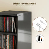 HOMCOM Set of 2 CD Media Storage Towers with Adjustable Shelves – Slim DVD and Blu-ray Display Racks, High Gloss Black